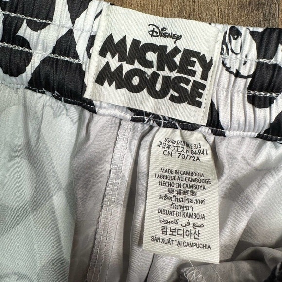 NWT 2023 Disney Small Black‎ White Mickey Mouse Pajama Pants Pockets Satin Silk - Picture 4 of 5